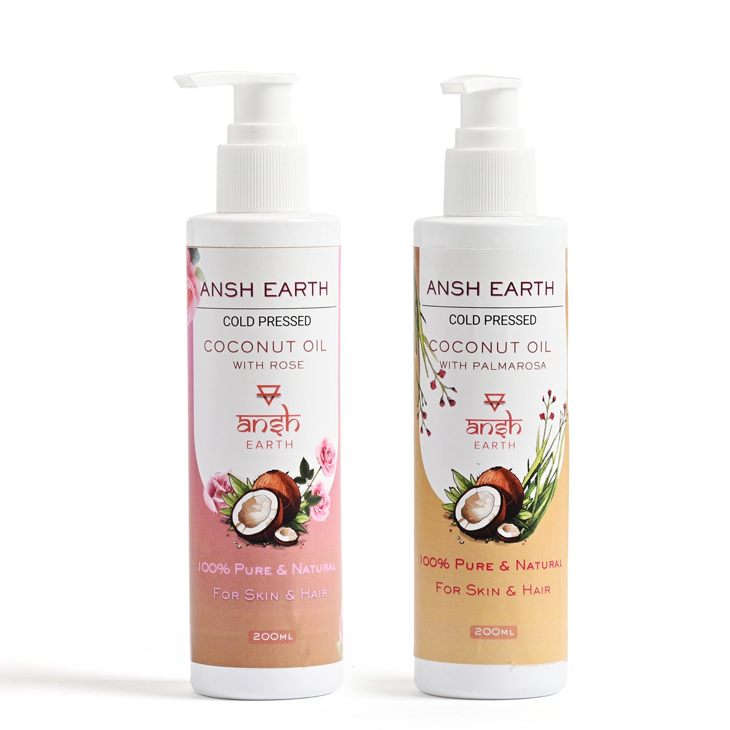 Ansh Earth Cold-Pressed Coconut Oil – Pack of 2 (Palmarosa & Rose)