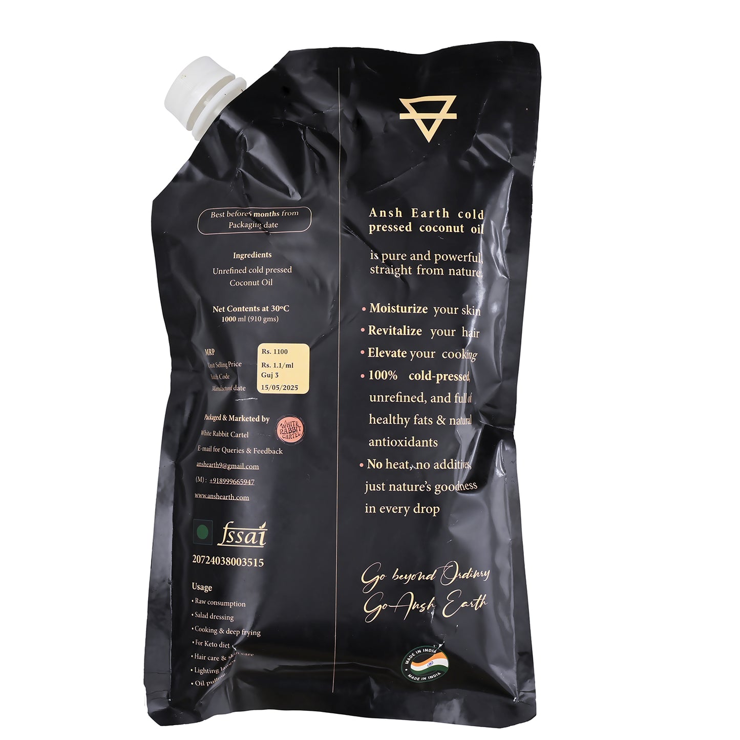 Ansh Earth Cold Pressed Virgin Coconut Oil (1000 ml )